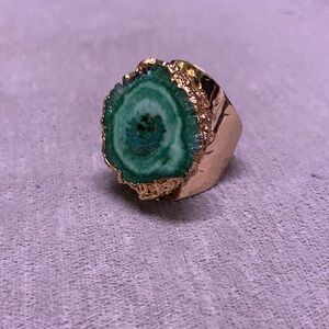 Green Agate and Gold Plated Statement Ring